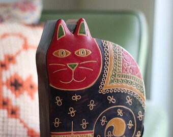 Vintage Leather Cat Bank