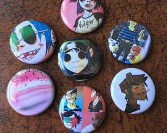 GORILLAZ 2 1" fan inspired Button/ Badge Set - Blur, Damon Albarn, Arctic Monkeys, Oasis