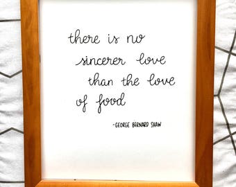 George Bernard Shaw Quote, DIGITAL DOWNLOAD, Kitchen Inspiration, Hand Lettered Food Quote, Kitchen Art