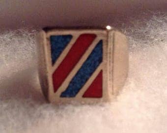 Vintage Native American Ring Sterling Silver Inlay Turquoise