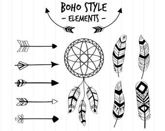 INSTANT DOWNLOAD - Boho Style Svg, Boho Dreamcatchers and Feathers, Bohemian Svg, Boho Clipart, Bohemian Clipart, Boho Style Cut File, Boho