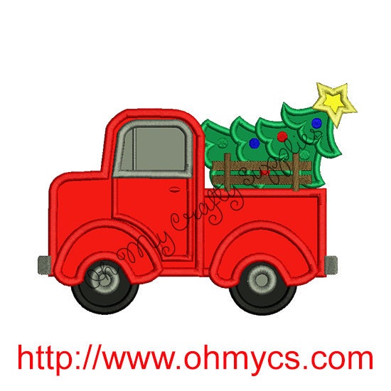 Christmas Tree Vintage Truck Applique Embroidery Design