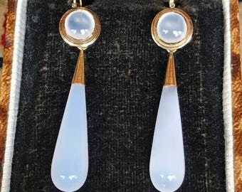 LAYAWAY FOR LAURA, first payment for early Victorian chalcedony day-to-night earrings