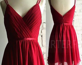 Bridesmaid Dress Raspberry Chiffons, Lovly Prom Dress,V Neck Dress ,Cocktail dress