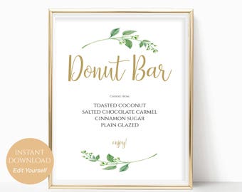 Donut Bar Printable Donut Bar Sign Wedding Donut Stand Wedding Reception Signs Printable Sign Instant Download 8x10, 5x7, 4x6 PDF Jasmine