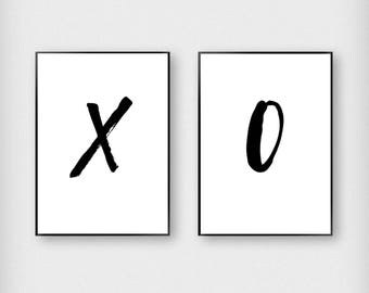 XO Print Set - Digital Download Print - Printable - Monochrome - Black and White
