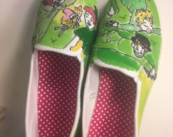 Peter Pan Hand Painted Shoes - Flight of Wendy, John, and Michael Hand Painted Flats