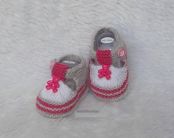 baby Teddy 0/3 months white raspberry pink (Pearl gray) PuTTY thier marietricotine hand knit