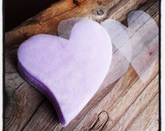 set of 100 hearts organza purple 70mm x 85mm