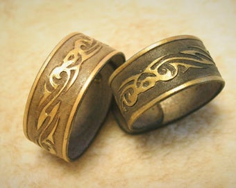 Bracelet men women mixed "tribal ethnic" hand tooled leather