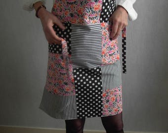 Women apron, patchwork in shades of orange & Black