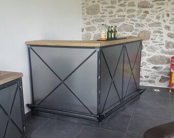 Industrial style solid pine and steel bar
