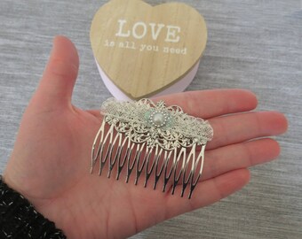 Hair comb "sparkles". ~ * Silver, ivory, lace, thin, wedding, bride, Bridal hair accessories