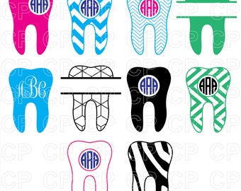 Dentist Tooth SVG Cut Files, Tooth Clipart, Tooth Monogram Frames Cut Files for Cricut, Silhouette Studio_Digital Download