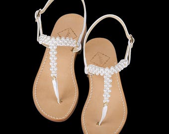 Ladies White Pearl Wedding Sandals