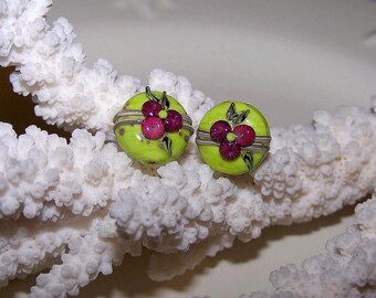 Duo "fruit pebbled" red Lampwork Glass