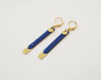 Navy Blue long - enameled jewelry earrings