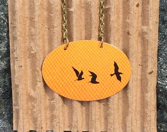 Bird pendant, vintage tin pendant, upcycled pendant, handmade pendant
