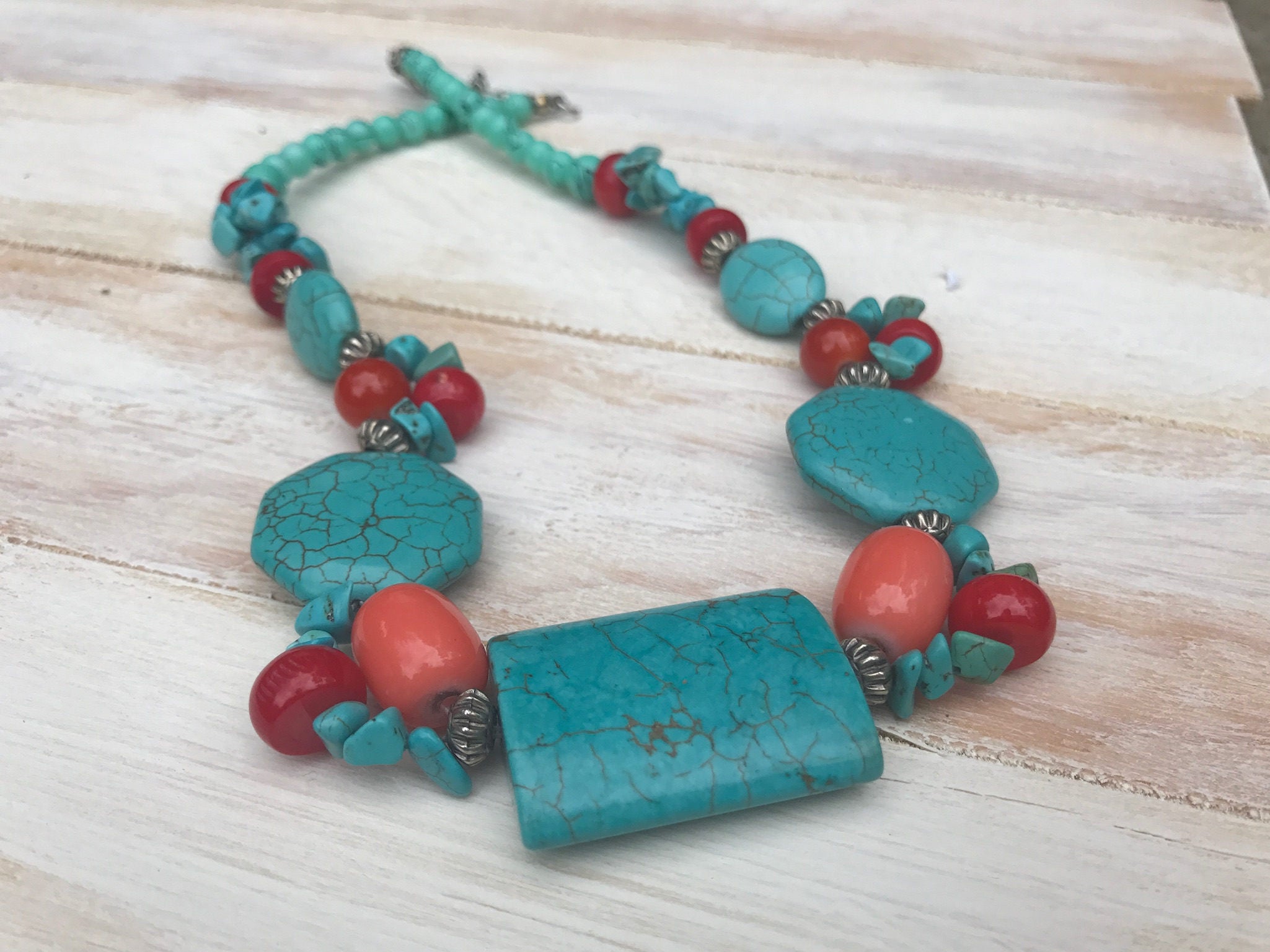 Colorful Handmade Rock Necklace and Earrings