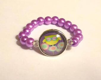 4-6 years old girl bracelet glass beads and OWL cabochon