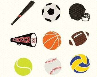 Sports Balls SVG, DXF, PNG, Eps Cutting Pack, Basketball, Football, Soccer, Volleyball, more for Scrapbooking, Cricut and Silhouette