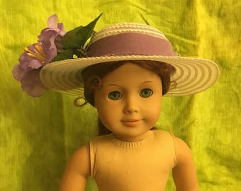 Purple Flowered 18"doll Sun Hat