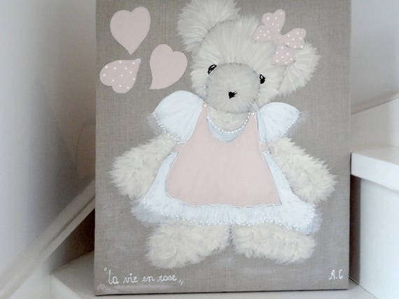 tableau ourson peinture pour chambre de petite fille