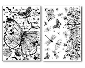 2 sheets of paper butterflies DFTR064 transfer