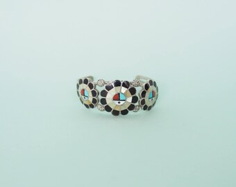Petite Silver Cuff with Inlay Zuni Sun Face