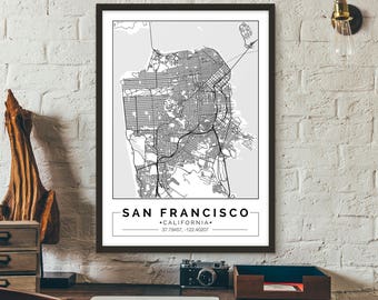 San Francisco, California, City map, Poster, Printable, Print, Street map, Wall art