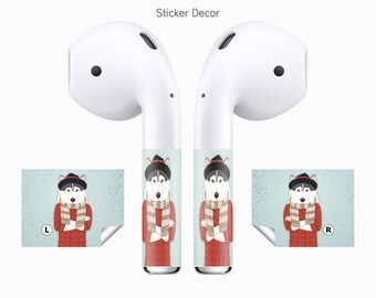 AirPods Stickers Hipster Doggy, Fashion Dog, Husky, 2-Sets, Wraps, Skin, Cover, Decal