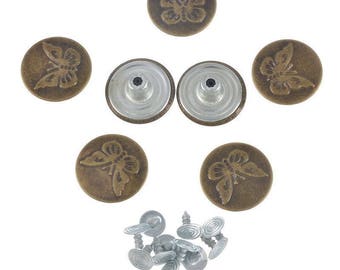 x 5 round rivet buttons "JEANS" flower color bronze 20 mm