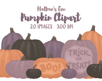 Pumpkin Clipart - 20 Hi Res PNG Files - "Hallow's Eve" Color Palette - Pumpkin Images Perfect for Halloween