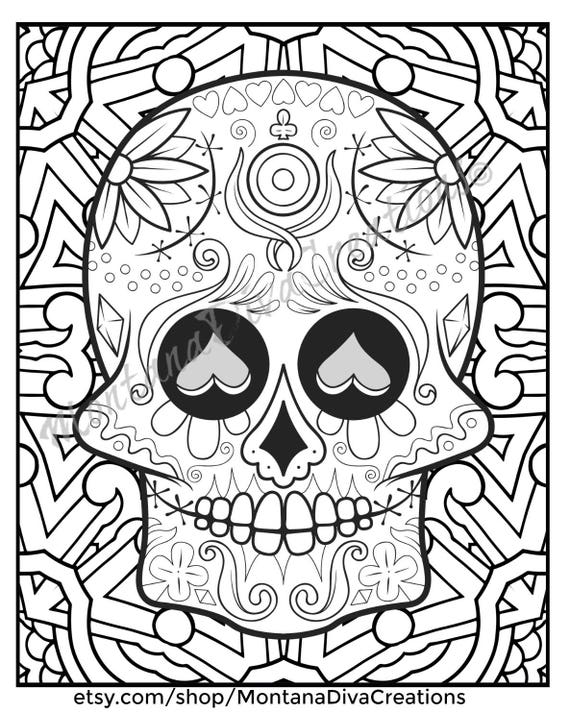 Sugar Skull Mandala Coloring Pages Immediate Digital Download
