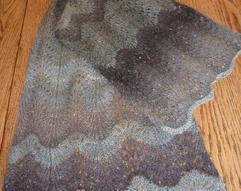 Scarf, wool, hand knitted, shades of grey