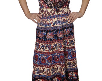 Bohemian Womens Maxi Dress Cotton Printed Jungle Groove Sleeveless Summer Dresses M/L