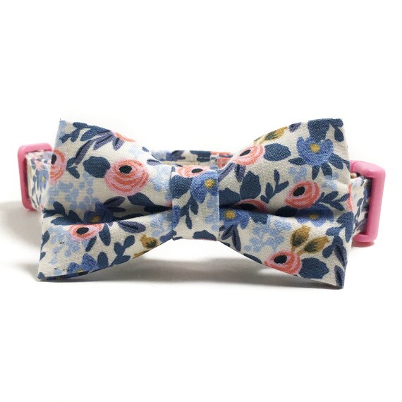 Dog Collar Collar and Bow Tie Floral Dog Collar Blue