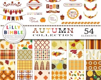 40% off AUTUMN COLLECTION, Thanksgiving clipart, Fall clip art, banners, labels, sayings, bunting, digital paper, scrapbook, Commercial Use