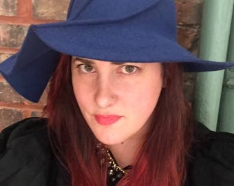 Womans Floppy Hat, Blue Felt Hat, Womans Wide Brim Hat, Floppy Hat Wide Brim Hat, Felt Hat, millinery Hat, Dress Hat, Velour Hat