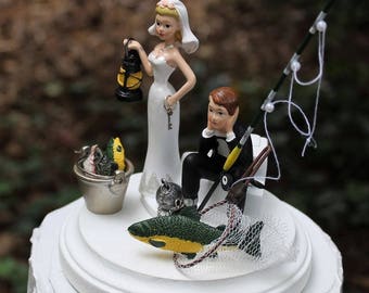 Fishing Wedding Cake Topper, Grooms Hunting Cake Topper, Rustic Outdoors Lovers, Bride and Groom Cake Topper