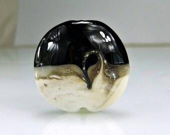 Lampwork Focal Bead Black Ivory Silver Glass Focal Bead