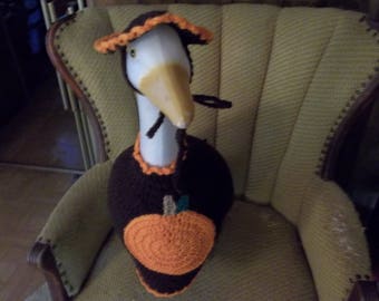 Pumpkin Halloween Geese Goose Outfit Crochet Outdoor Decor Garden Statue Clothes Lawn Goose Ornament