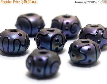 ON SALE 30% off Handmade Glass Lampwork Bead Set - Seven Purple Pearl Surface Rondelle Beads 11204701