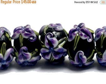 ON SALE 30% off NEW! Handmade Glass Lampwork Bead Set - 10205701 Seven Purple Iris Rondelle Beads