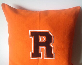 ON SALE Monogram pillows for teens, Personalized embroidered kids pillows, Orange Grommet Pillows, Dorm Decor, Varsity 20 inch Throw Pill...