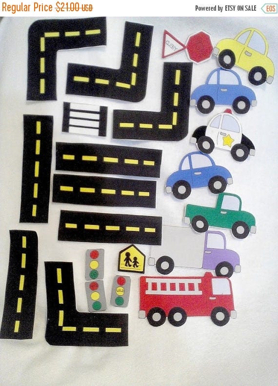SALE Car felt shapes set 23 pieces felt shapes for flannel boards or felt boards Educational homeschool #3841 Il_570xn