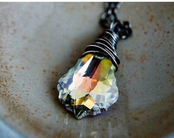 Crystal Necklace, Swarovski Crystal, Crystal Jewelry, Rainbow Crystal, Sterling Silver, Prism, PoleStar,