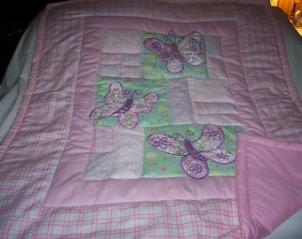 Handmade Baby Appliqued Butterflies And Chenille Baby/Toddler Quilt-Newly Made 2017