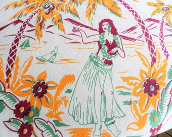 1940s Hawaiian Tablecloth, Hawaii Souvenir Tablecloth, Orange Tablecloth, 1940s Tablecloth, Kitsch Tablecloth, Collectable Tablecloth