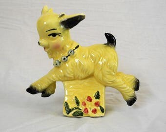Vintage Billy Goat planter 1960s ceramic yellow and black
